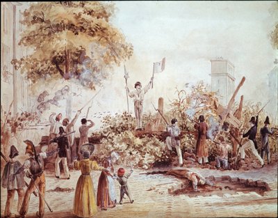 Revolución de julio en París - Barricada en el Boulevard Saint Martin el 1 de agosto de French School