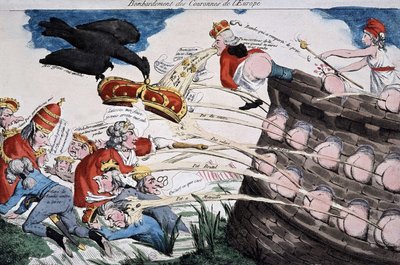 Guías revolucionarias por Marianne bombardeando a los soberanos europeos con sus excrementos. Caricatura publicada durante el período de la Revolución Francesa. Grabado. 1792. Museo Carnavalet. de French School