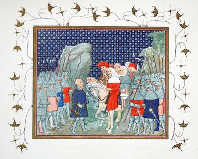 Ricardo II traicionado en Penmaur Rhos y hecho prisionero por el Duque de Northumberland, copia facsímil de Le Prinse et Mort du Roy Richart por Jean Creton, reimpreso en el siglo XIX de French School