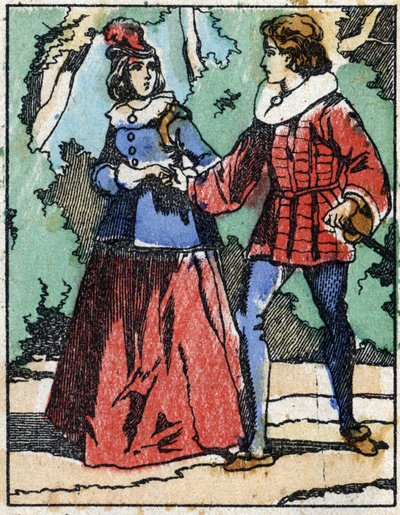 Riquet se presenta de nuevo a la princesa. Ilustración para “Riquet a la houppe”, cuento de Charles Perrault (1628-1703), escritor francés. Grabado en madera de Imaging Pellerin - Epinal, finales del siglo XIX. de French School