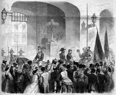 Risorgimento, Nápoles, 7 de noviembre de 1860: entrada de Víctor Manuel II (1820-1878), Rey de Italia, al Palacio Real de Nápoles después del voto de la población aceptando la anexión de Nápoles al Reino de Italia de French School