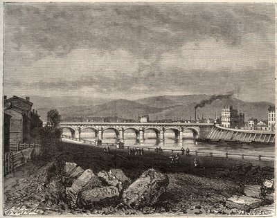 Roanne - Loira, en la región de Ródano-Alpes - grabado en “La France illustree: geografía, historia, administración estadística” por V.A. Malt-Brown. 1884 de French School