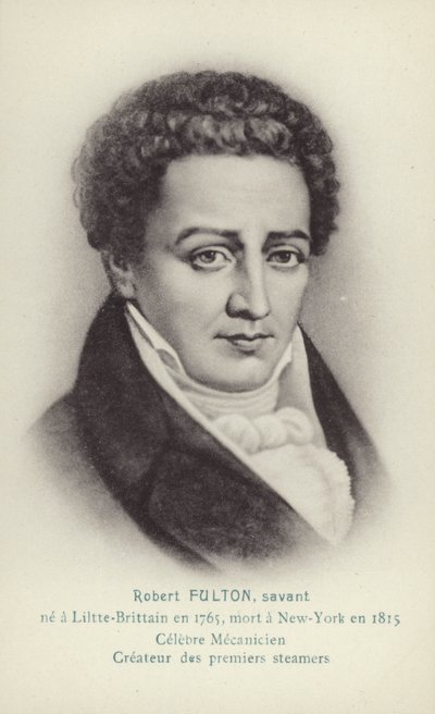 Robert Fulton (1765-1815), ingeniero, inventor y pionero estadounidense de los barcos de vapor (litografía) de French School