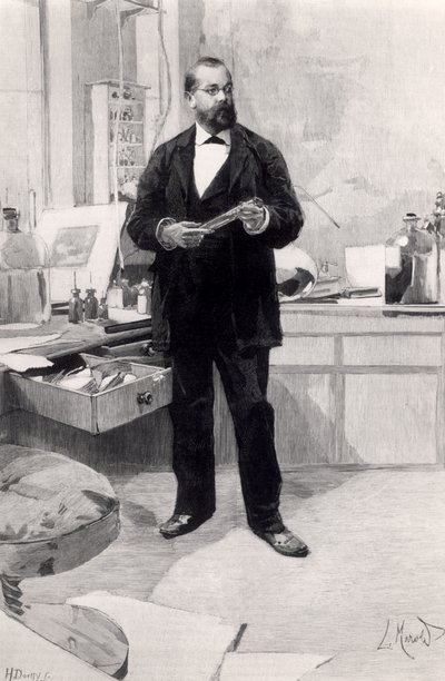 Robert Koch (1843-1910) en su laboratorio, de Le Monde Illustré, 29 de noviembre de 1890 de French School