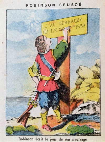 Robinson Crusoe escribe la fecha del naufragio de French School