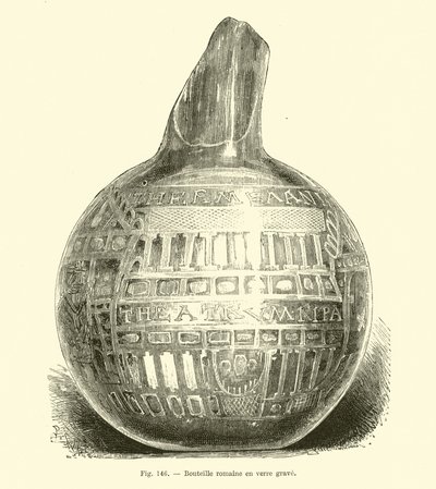 Botella de vidrio grabada romana de French School