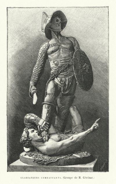 Gladiadores romanos luchando (grabado) de French School