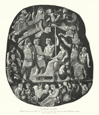 Camafeo de ónix romano que representa la apoteosis del emperador Augusto (grabado) de French School