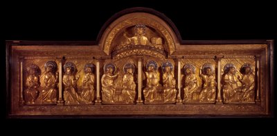 Arte románico: retablo de Pentecostés: antipendio en madera, cobre y esmalte. De Stavelot (Mosa) de French School