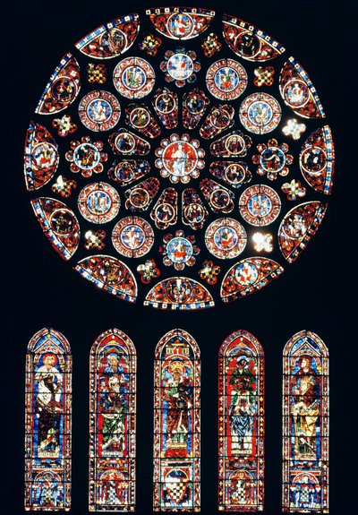 Ventanas de rosetón y lanceta de la pared sur, c.1224 de French School