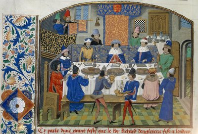 Roy 14 E IV fol.265v Los duques de York, Gloucester e Irlanda cenan con Ricardo II, Vol III 