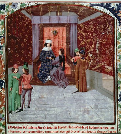 Roy 15 E IV f.14 Eduardo IV recibiendo el libro del autor, de Old Chronicles of England, de Jean Batard de Wavrin, c.1470-80 (vitela) de French School