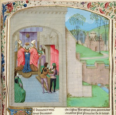 Roy 15 E IV f.236 Coronación de Guillermo I, de Old Chronicles of England, Vol I, de Jean Batard de Wavrin, c.1470-80 (vitela) de French School