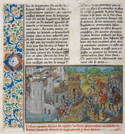 Royal 14 E. IV, f.59v Captura de un bastión en Troyes, de 