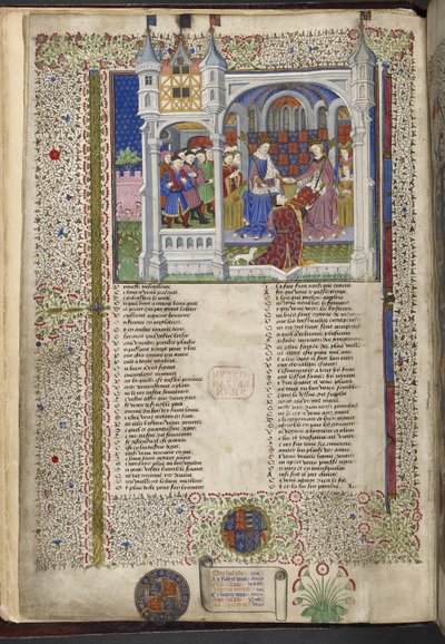 Royal 15 E. VI, f.2v Margaret of Anjou, sentada con su esposo, el rey Enrique VI, ilustración de 