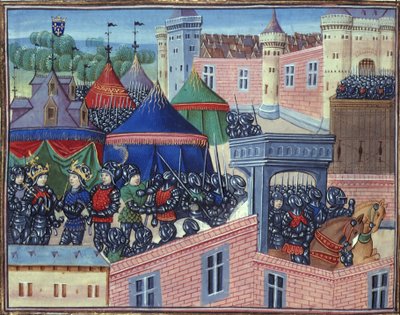 Real 20 C.IX fol.137v Los reyes de Francia y Sicilia con sus ejércitos ante Metz, de 