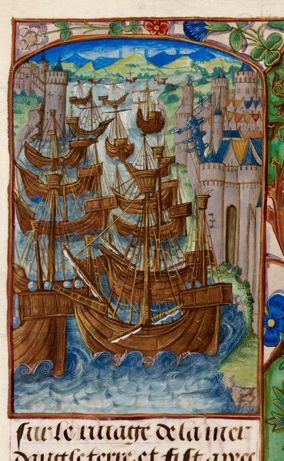 Royal 20 E. III, fol.186v Flota francesa atacada en Sluys, de 