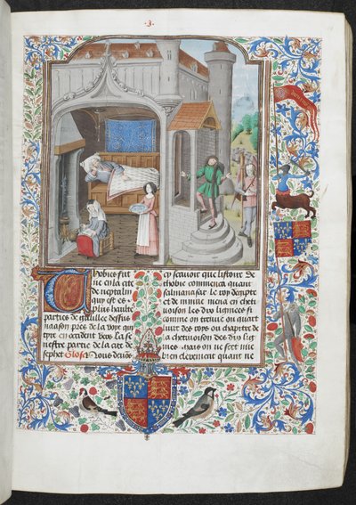Royal MS 15 D I f.18r Mujeres cuidando a un hombre enfermo, 