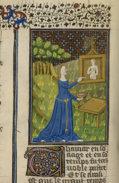 Royal MS 16 G V f.68v Thamar pintando a la diosa Diana, de 