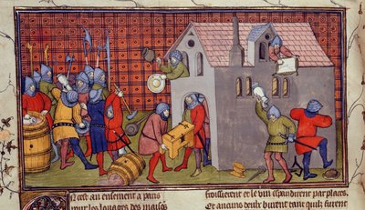 Royal MS 20 CVII f.41v, Saqueo de una casa (vitela) de French School