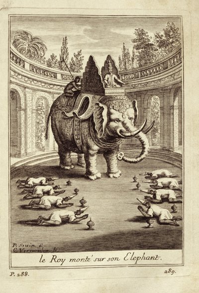 Elefantes reales, de Voyage du Siam des Peres Jesuites por Guy Tachard, 1688 de French School