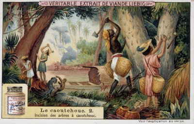 Incisión de ejes de caucho - cromolitografía Liébig de French School