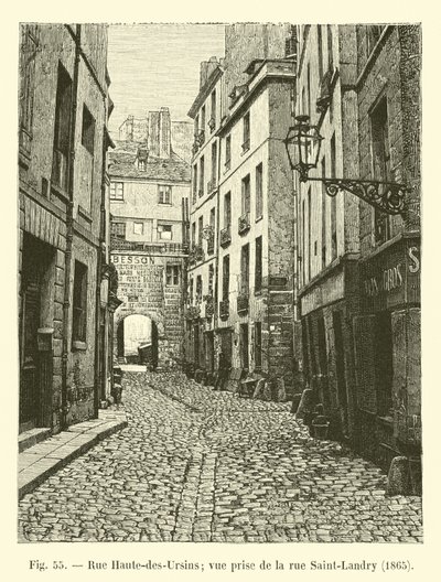 Rue Haute-des-Ursins; vista desde la rue Saint-Landry, 1865 de French School