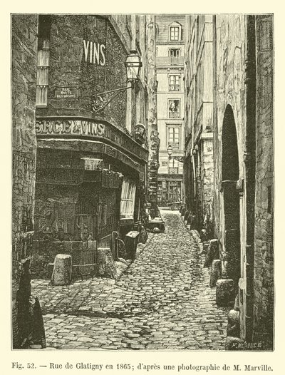 Rue de Glatigny en 1865; según una fotografía de M. Marville de French School