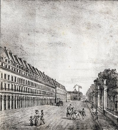 Rue de Rivoli, París - "Alphabet Picturesque des Monumens de Paris" c.1840 (grabado) de French School
