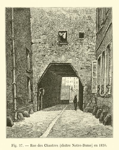 Calle de los Cantores, claustro Notre-Dame, en 1820 de French School
