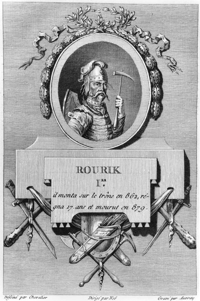 Rurik (m. 879), primer Zar de Rusia, ilustración de Histoire physique, morale, civile et politique de la Russie ancienne por Nicolas Gabriel Clerc, París, 1783-85 de French School