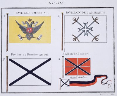 Banderas rusas, de un libro francés de banderas, c.1819 de French School
