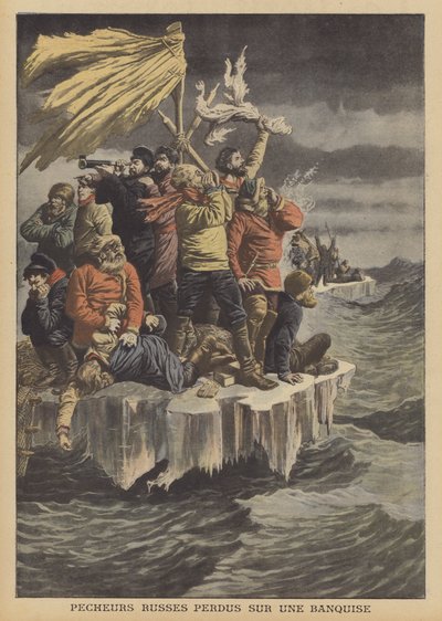 Pescadores rusos a la deriva en un témpano de hielo de French School