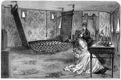 Tren imperial ruso utilizado por el Duque y la Duquesa de Edimburgo en 1874: el vagón dormitorio. Grabado en “Le Monde Illustré” n°886 del 6 de abril de 1874 de French School
