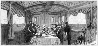 Tren imperial ruso utilizado por el Duque y la Duquesa de Edimburgo en 1874: el vagón comedor. Grabado en 