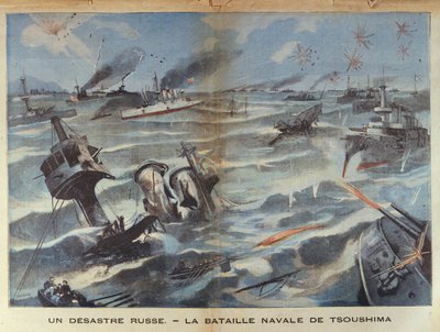 Desastre naval ruso durante la batalla de Tsushima en 1905, ilustración de Le Petit Parisien, 2 de julio de 1906 de French School
