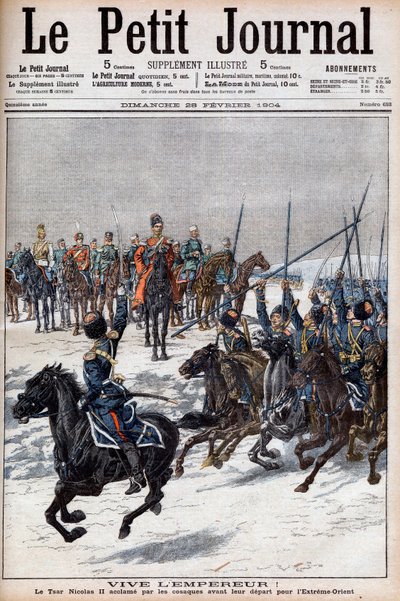 Guerra ruso-japonesa 1904-1905 - Cosacos aclamando al Zar Nicolás II antes de partir hacia el Lejano Oriente para luchar contra los japoneses en 