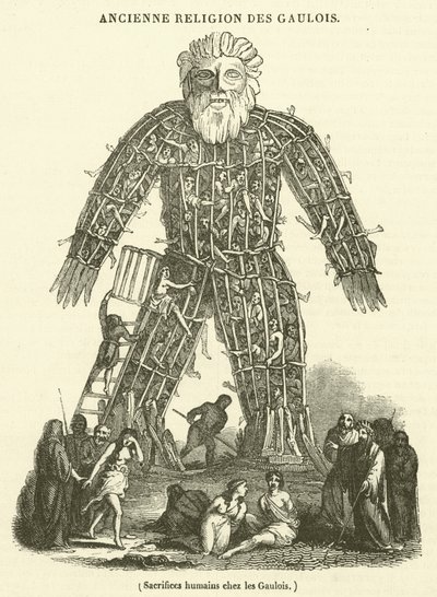 Sacrificio humano entre los galos (grabado) de French School