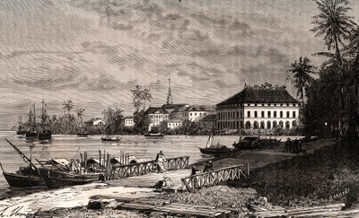 Saigón - Vietnam - Ciudad Ho-Chi-Minh (Ciudad Ho Chi Minh) - grabado en “La France illustrée: geografía, historia, administración estadística” por V.-A. Malt-Brown. 1884 de French School