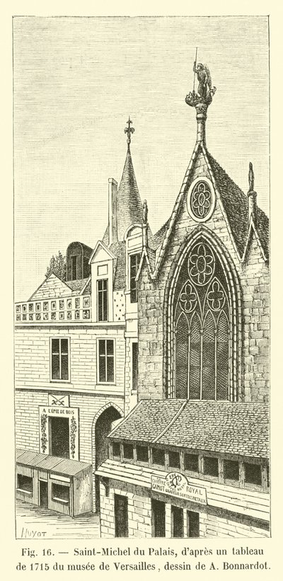 San Miguel del Palacio, según un cuadro de 1715 del museo de Versalles, dibujo de A. Bonnardot de French School