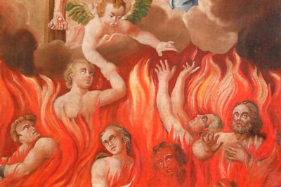 Iglesia de Saint-Nicolas de Veroce. Juicio final: el infierno. Un grupo de los Salvados. Pintura. Francia. de French School