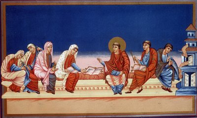 San Jerónimo explicando el Evangelio a Eustoquia y Paule, siglo IX. de French School