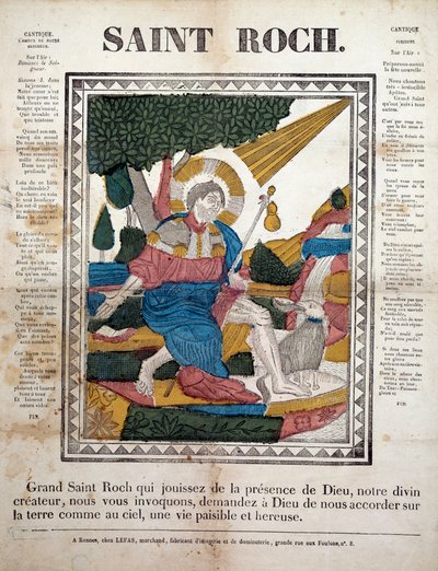 San Roque. Grabado, imaginería de Rennes (1825). Coll, Ferrand. de French School