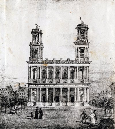 Iglesia de Saint Sulpice, París - "Alphabet Picturesque des Monumens de Paris" c.1840 (grabado) de French School
