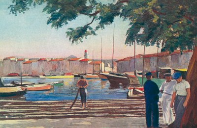 Saint Tropez: El puerto (litografía en color) de French School