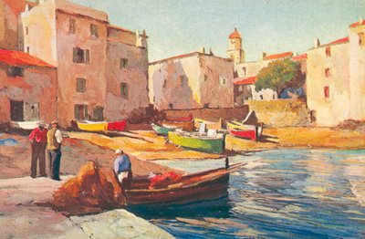 Saint Tropez: El antiguo puerto de pescadores (litografía en color) de French School