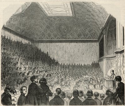 Sala de clases en el Colegio de Francia en París en el siglo XIX - Grabado en “Tableau-de-Paris” de Edmond Texier 1852 de French School