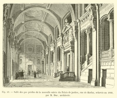 Sala de los pasos perdidos de la nueva entrada del Palacio de Justicia, calle de Harlay, terminada en 1868, por M. Duc, arquitecto de French School
