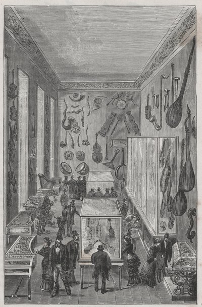 Sala del museo del conservatorio nacional de música de París - Grabado en “Ciencias al alcance de todos: física y química populares” por Alexis Clerc - Finales del siglo XIX - Colección privada de French School
