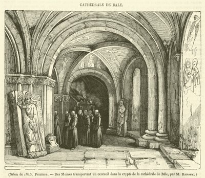 Salón de 1843, Pintura, Des Moines transportant un cercueil dans la crypte de la cathedrale de Bale (grabado) de French School